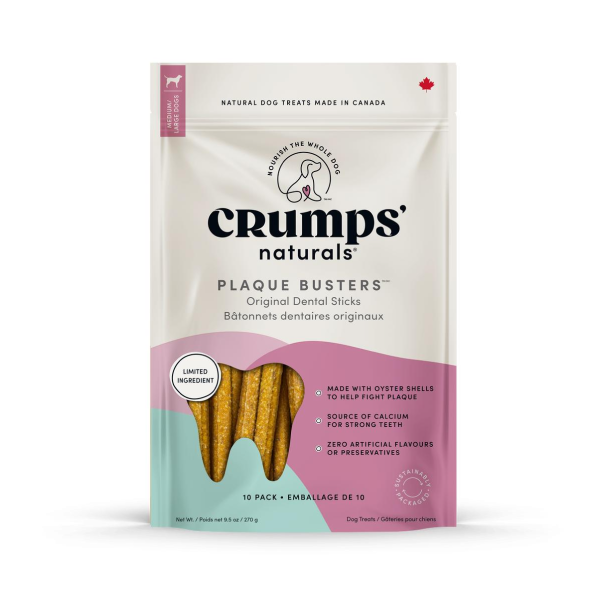 Crumps' Naturals Plaque Busters Original Dental Sticks Dog Treats, 7-in, 10-pk