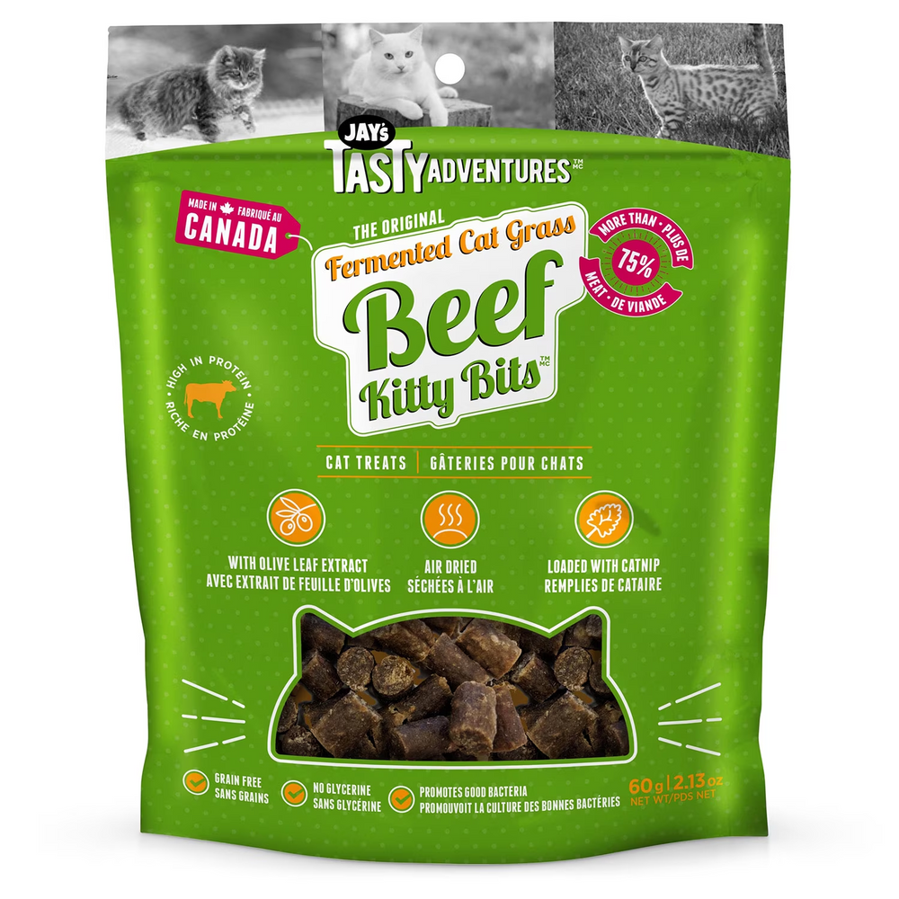 Jay's Tasty Adventures Fermented Cat Grass Beef Kitty Bits 60g